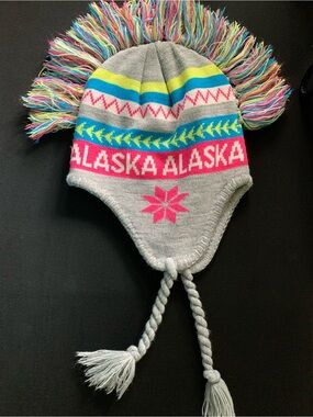 Alaska Kids' Earflap Winter Hat - Gray with Pink & Multicolor NWOT